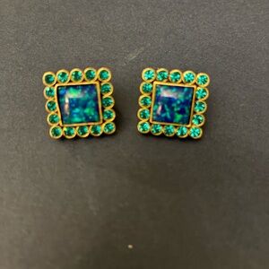 Kurt Geiger Gold and Teal Square Earrings